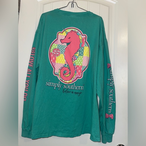 Simply Southern Tops - Simply Southern Teal Long Sleeve Tee with Pink Accents